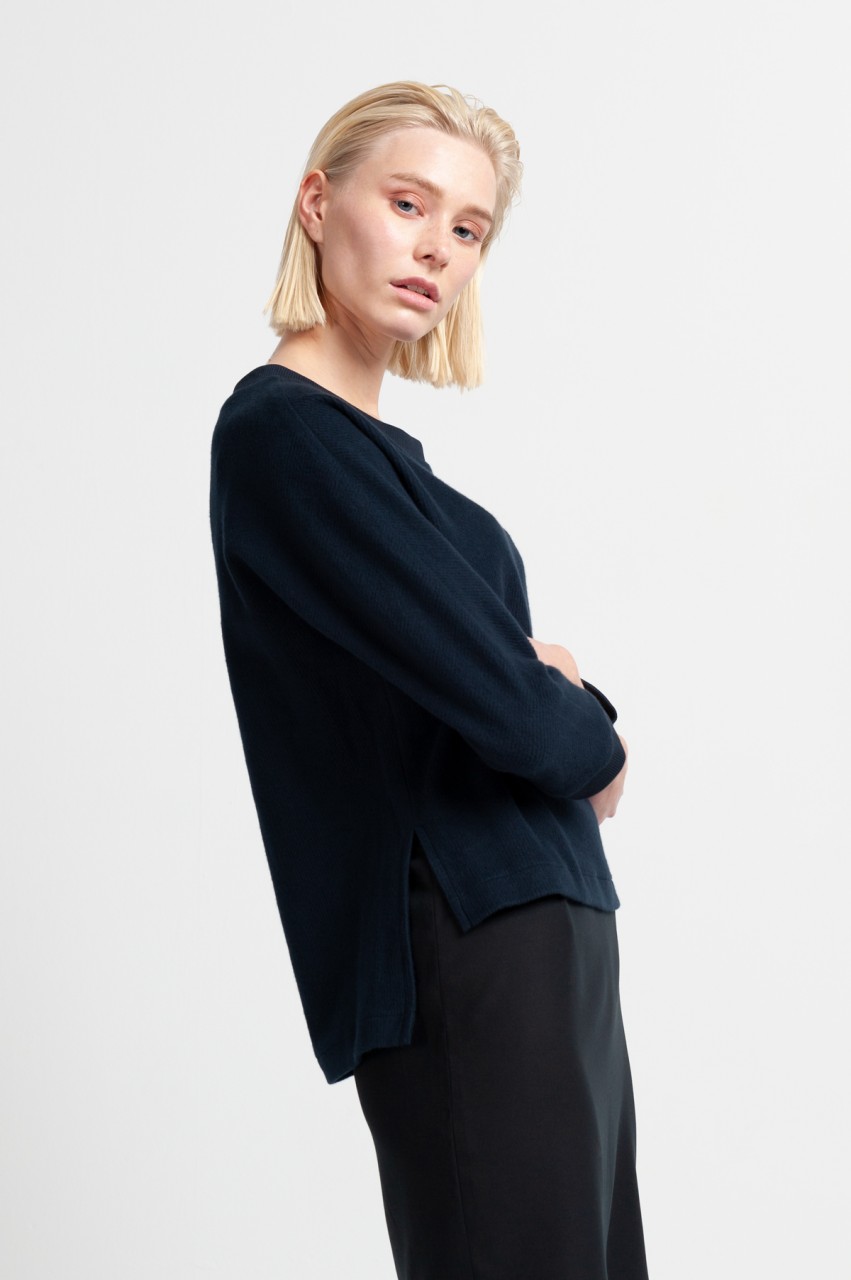 CROPPED SWEATER cotton cord sweat navy