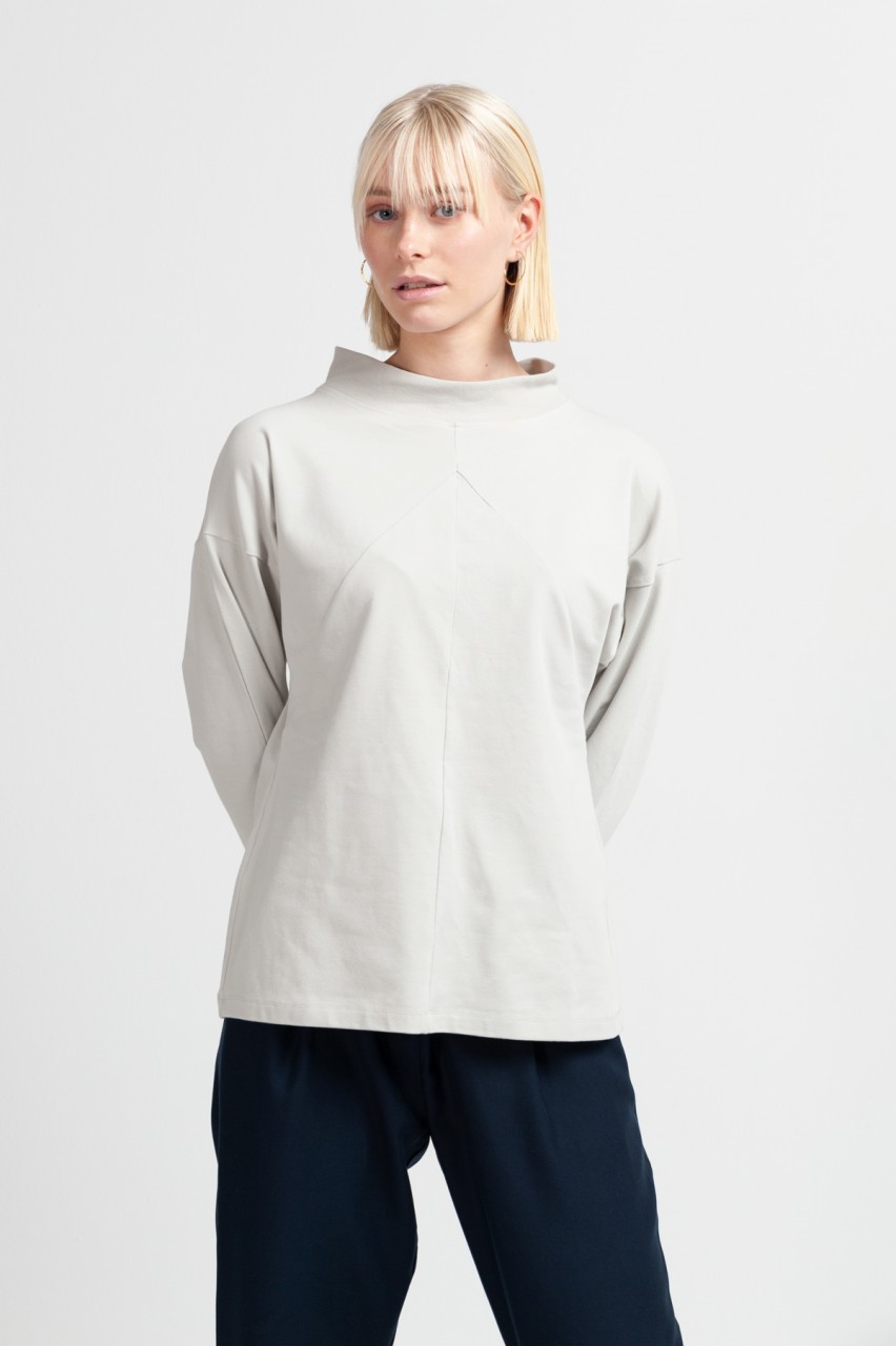 STAND-UP COLLAR JUMPER cotton pearl grey